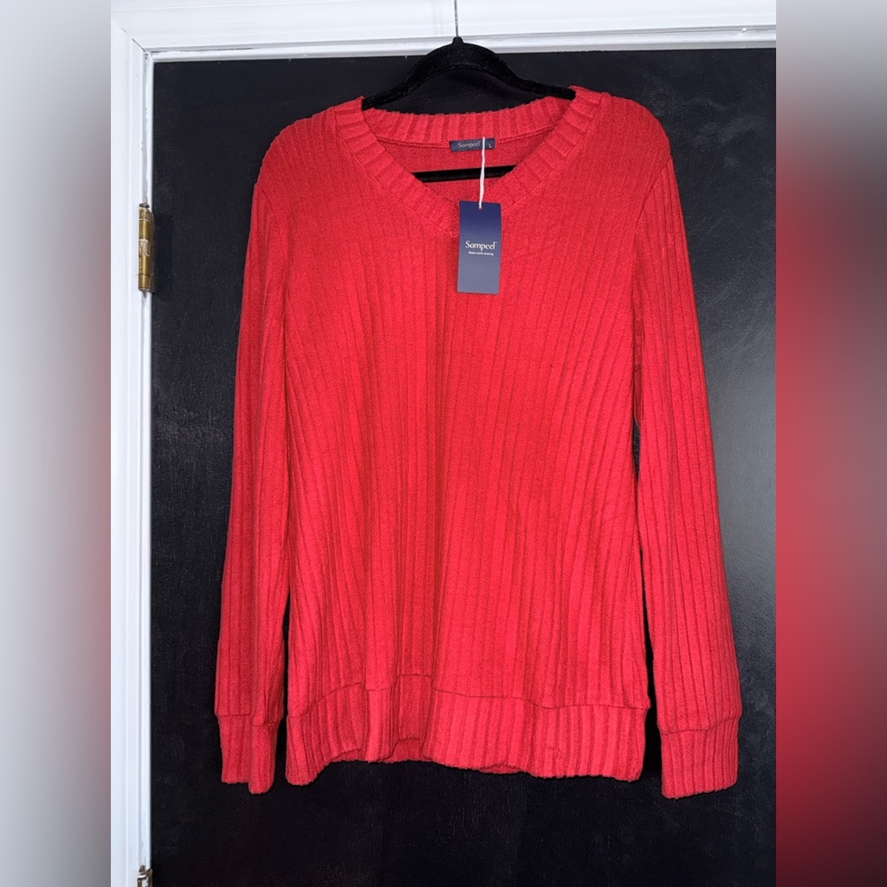 Sampeel Red V-Neck Sweater, Women’s size L